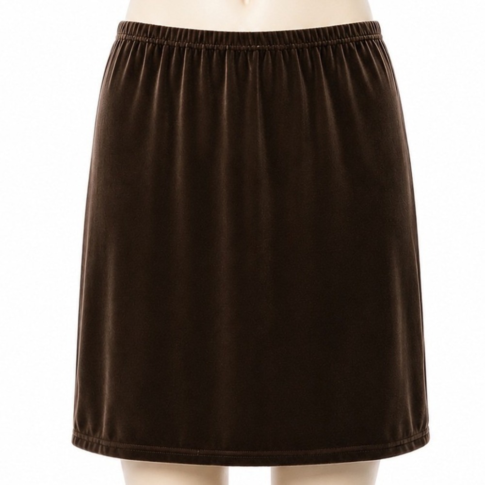 Clara Vintage Velvet Skirt Brown Womens XL Pull On Midi Stretch Holiday Elegant